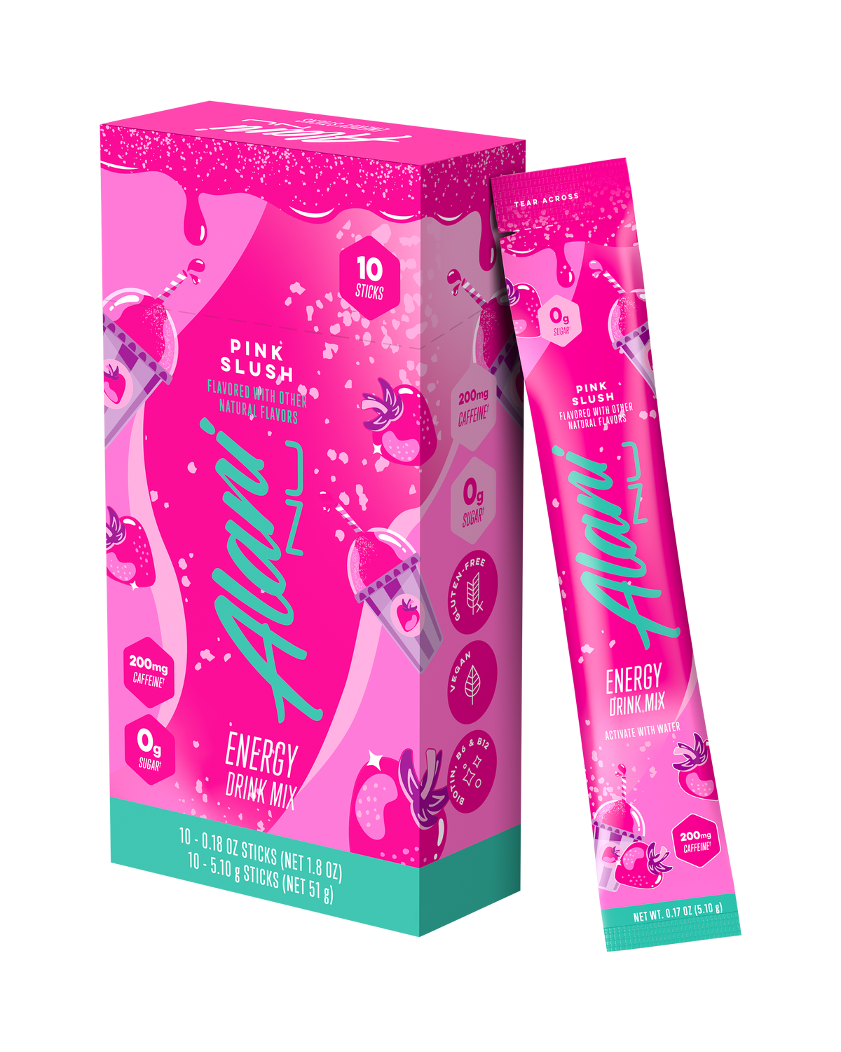 Pink Slush Powdered Energy Drink Sticks, 10-Pack