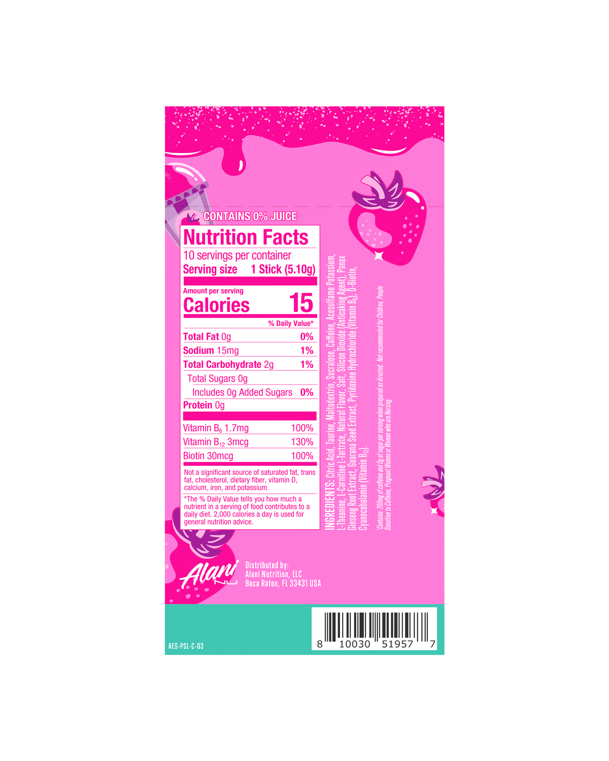 Pink Slush Powdered Energy Drink Sticks, 10-Pack